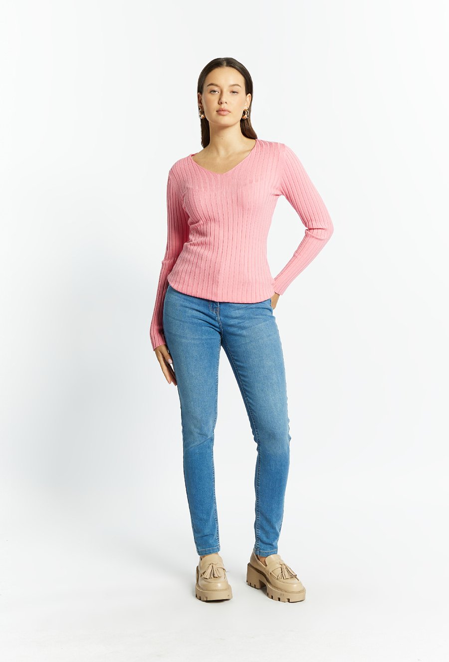 Prążkowany sweter damski