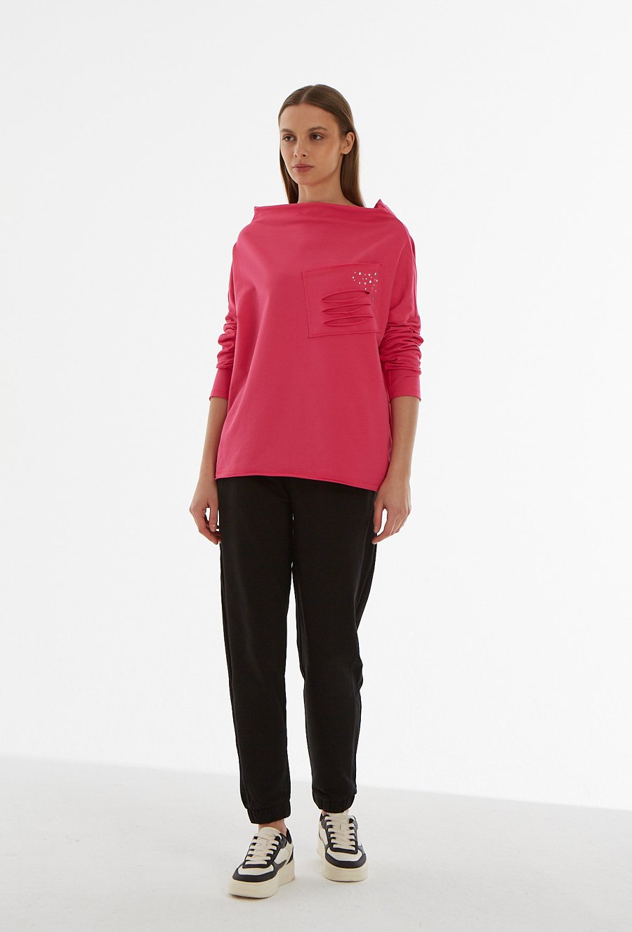 R&oacute;żowa bluza z imitacją kieszeni