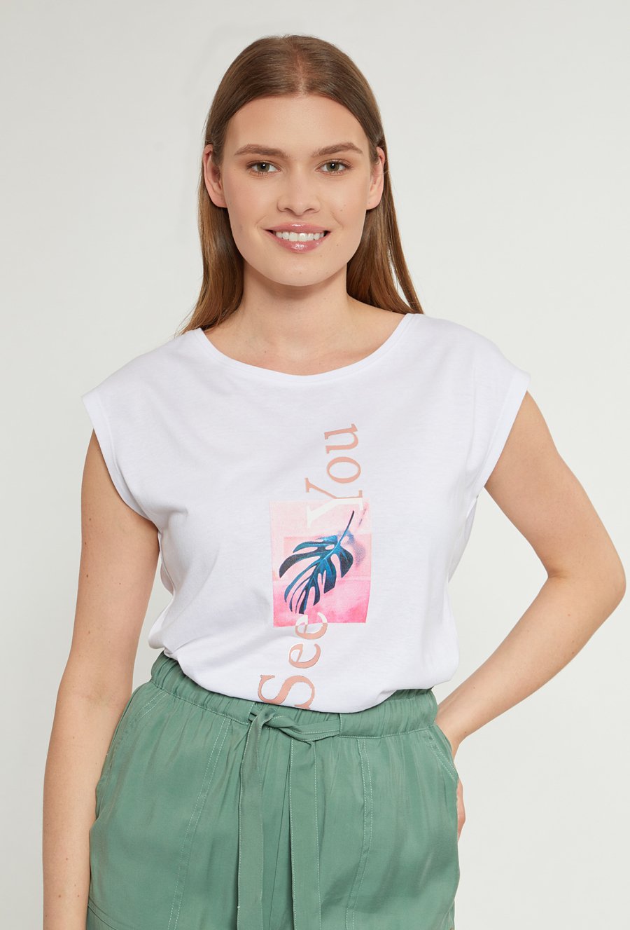 T-shirt damski z ozdobnym panelem