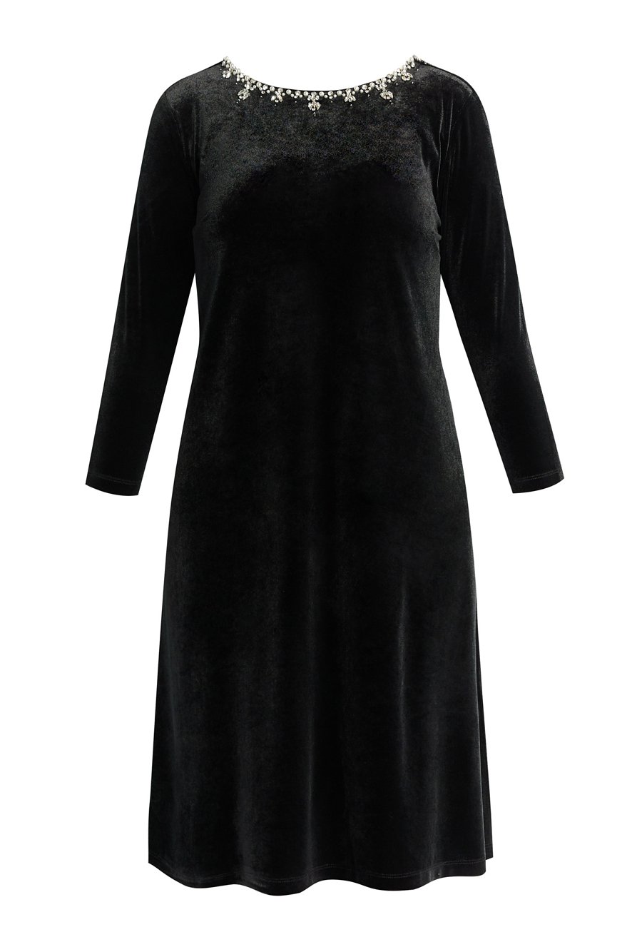 Welurowa sukienka z biżuteryjną aplikacją
