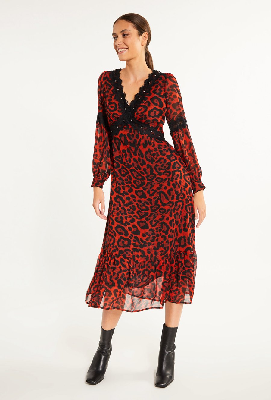 Wzorzysta sukienka damska midi