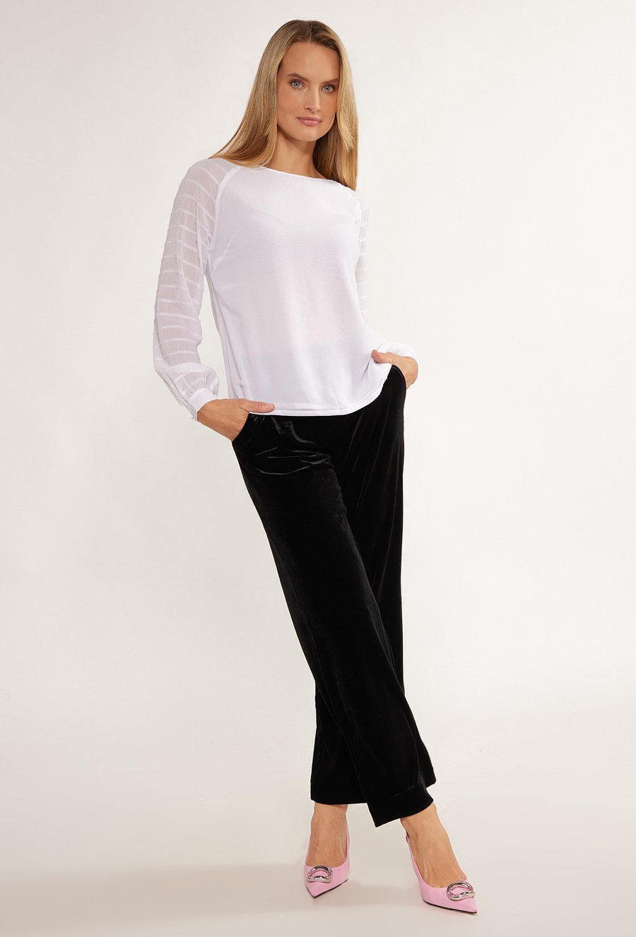 Bluzka damska z połyskującymi rękawami