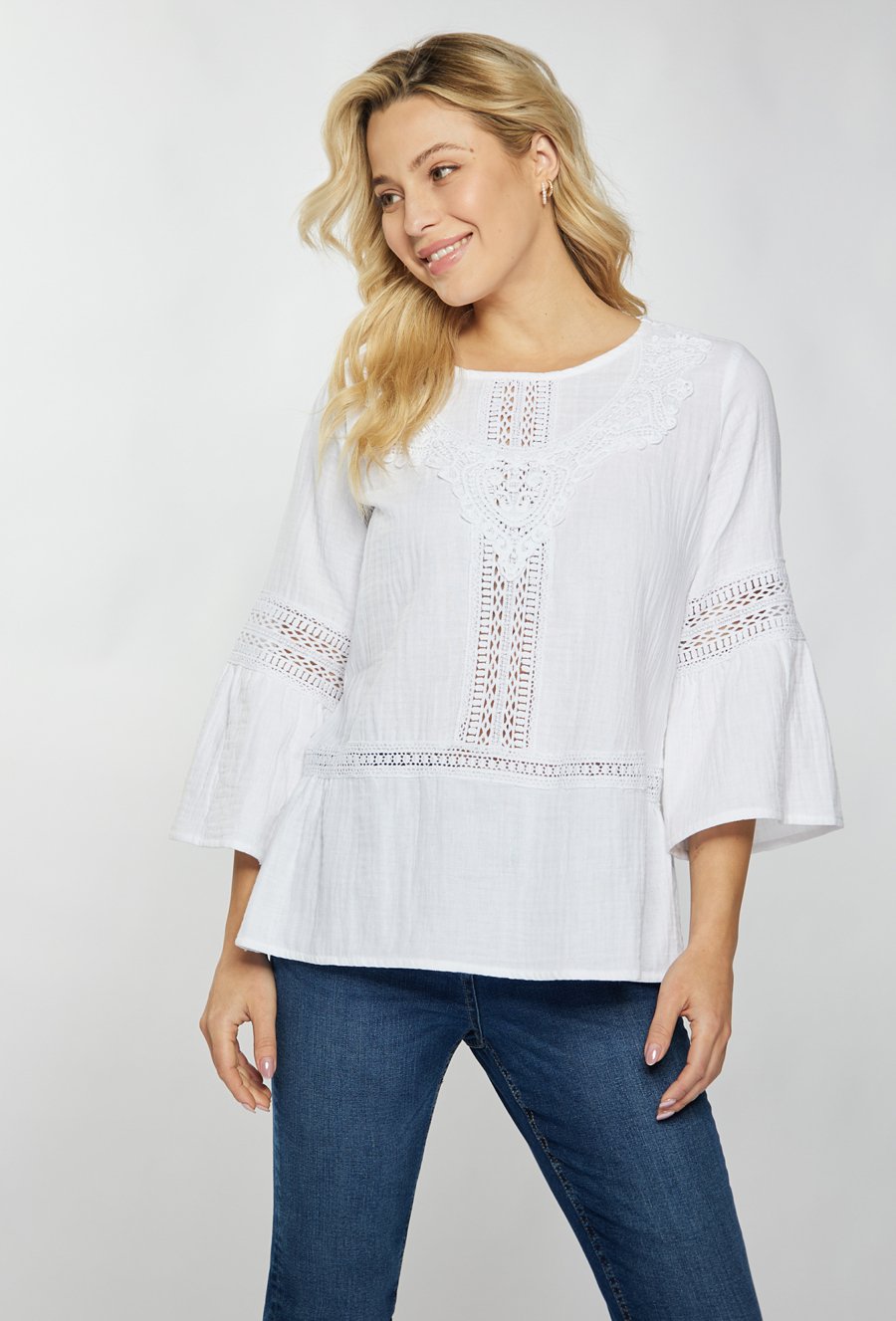 Bawełniana bluzka z ażurowym wzorem