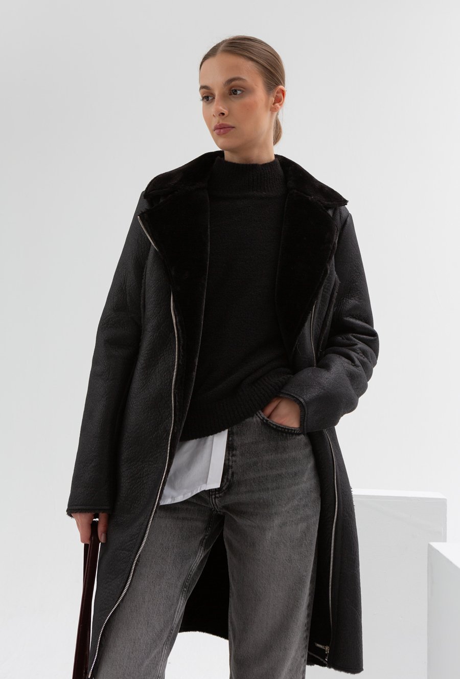 Długa kurtka z kożuchem