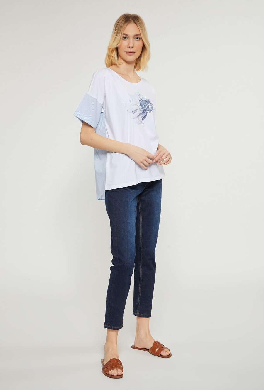 Bluzka damska z koszulowymi wstawkami