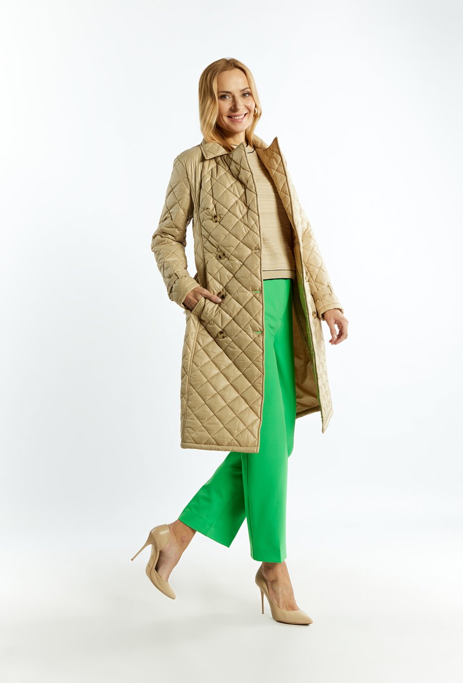 Pikowany płaszcz damski