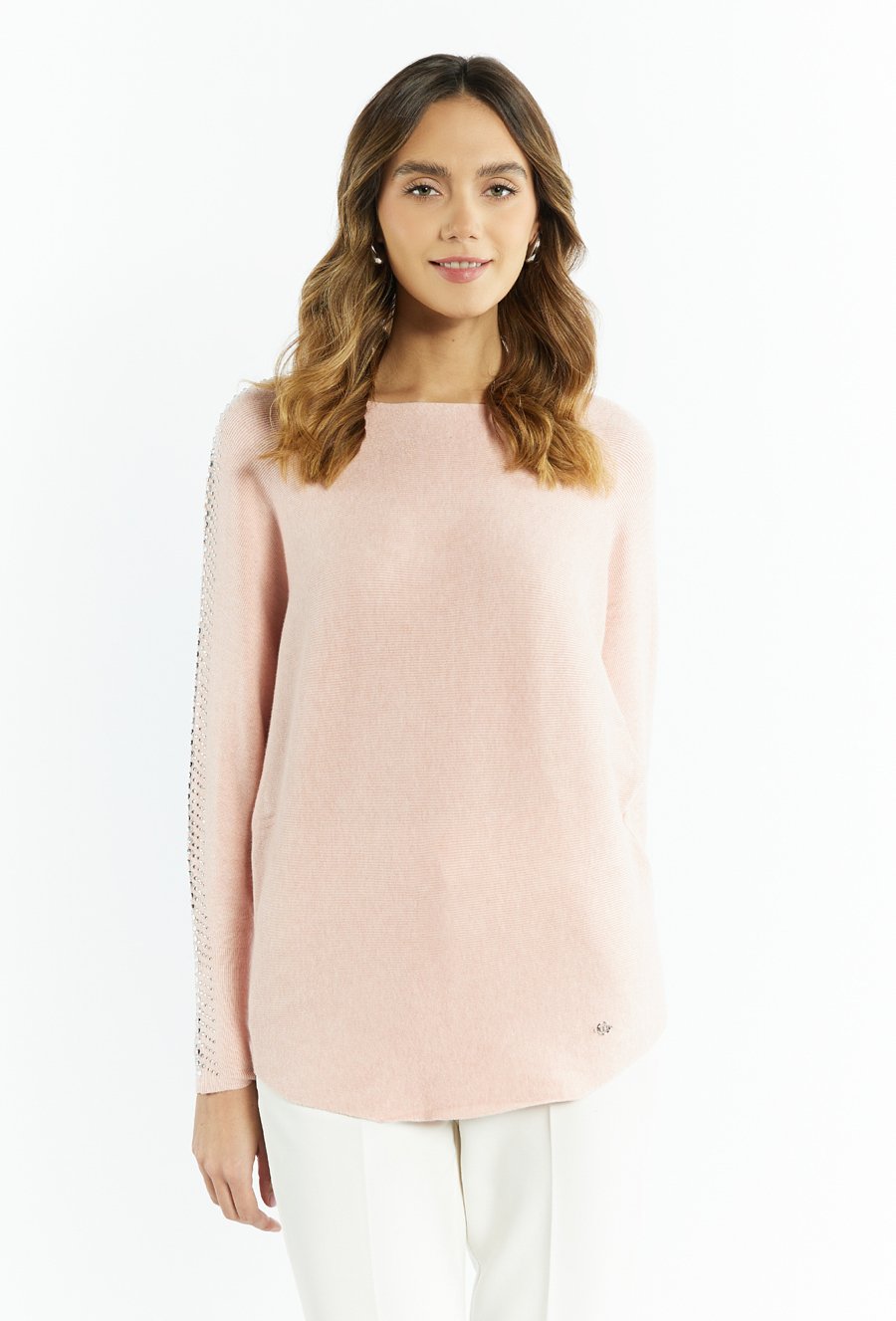 Sweter damski z dżetami na rękawach