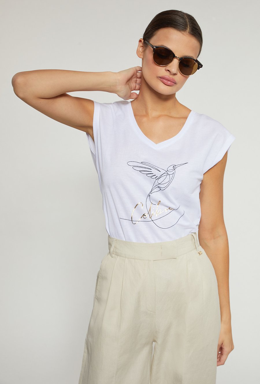 T-shirt damski z ozdobnym nadrukiem