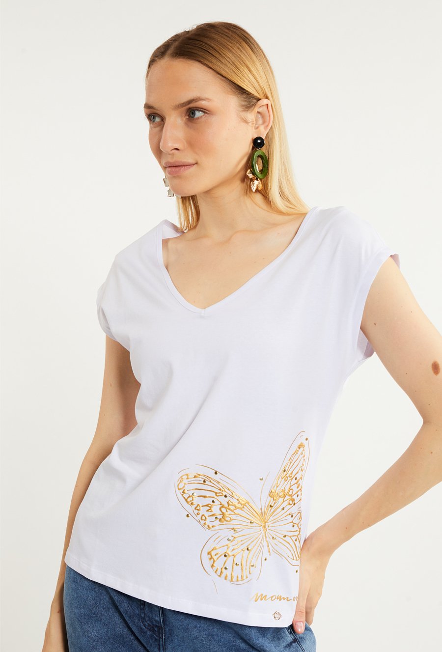 T-shirt damski z wzorem motyla