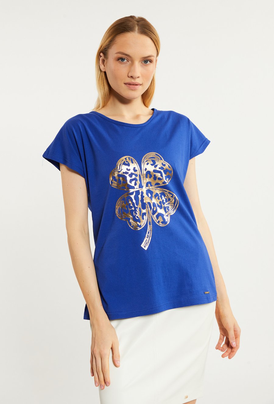 T-shirt damski z połyskującym panelem