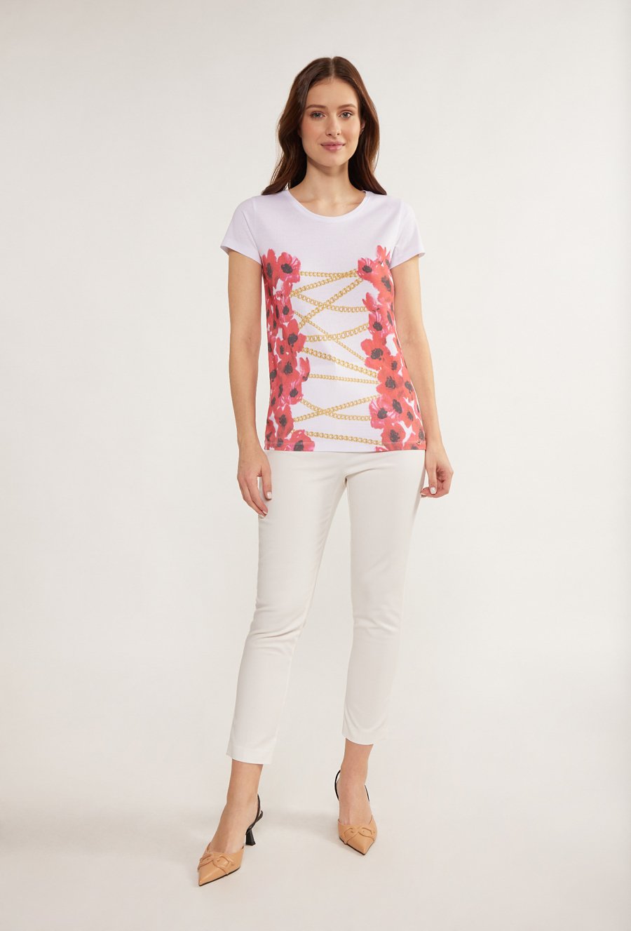 Bawełniany t-shirt z ozdobnym nadrukiem