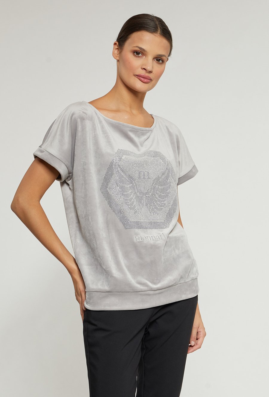 Welurowa bluza damska z dżetowym panelem