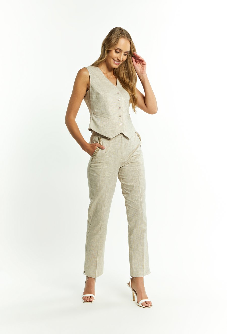 Eleganckie lniane spodnie garniturowe