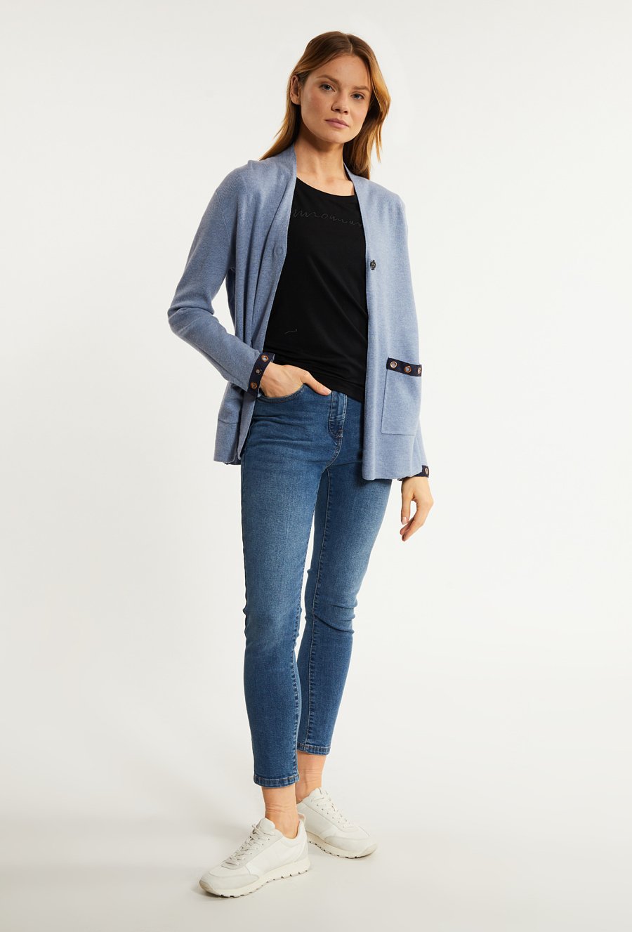 Kardigan damski z ozdobną aplikacją