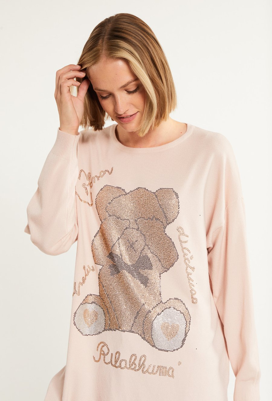 Długi sweter damski z dżetowym wzorem