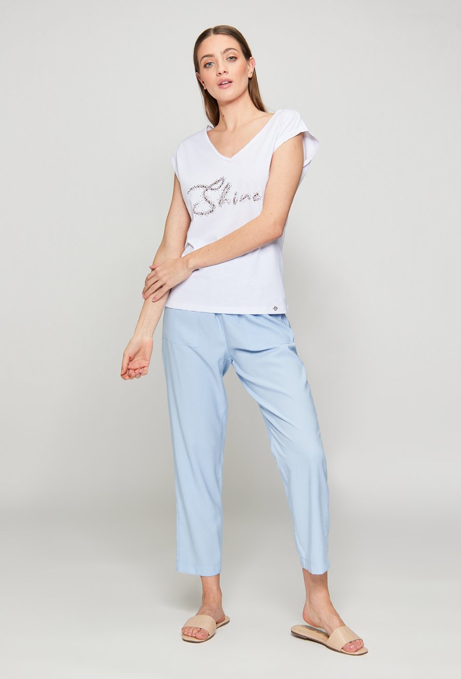 Bawełniany t-shirt z cekinowym napisem