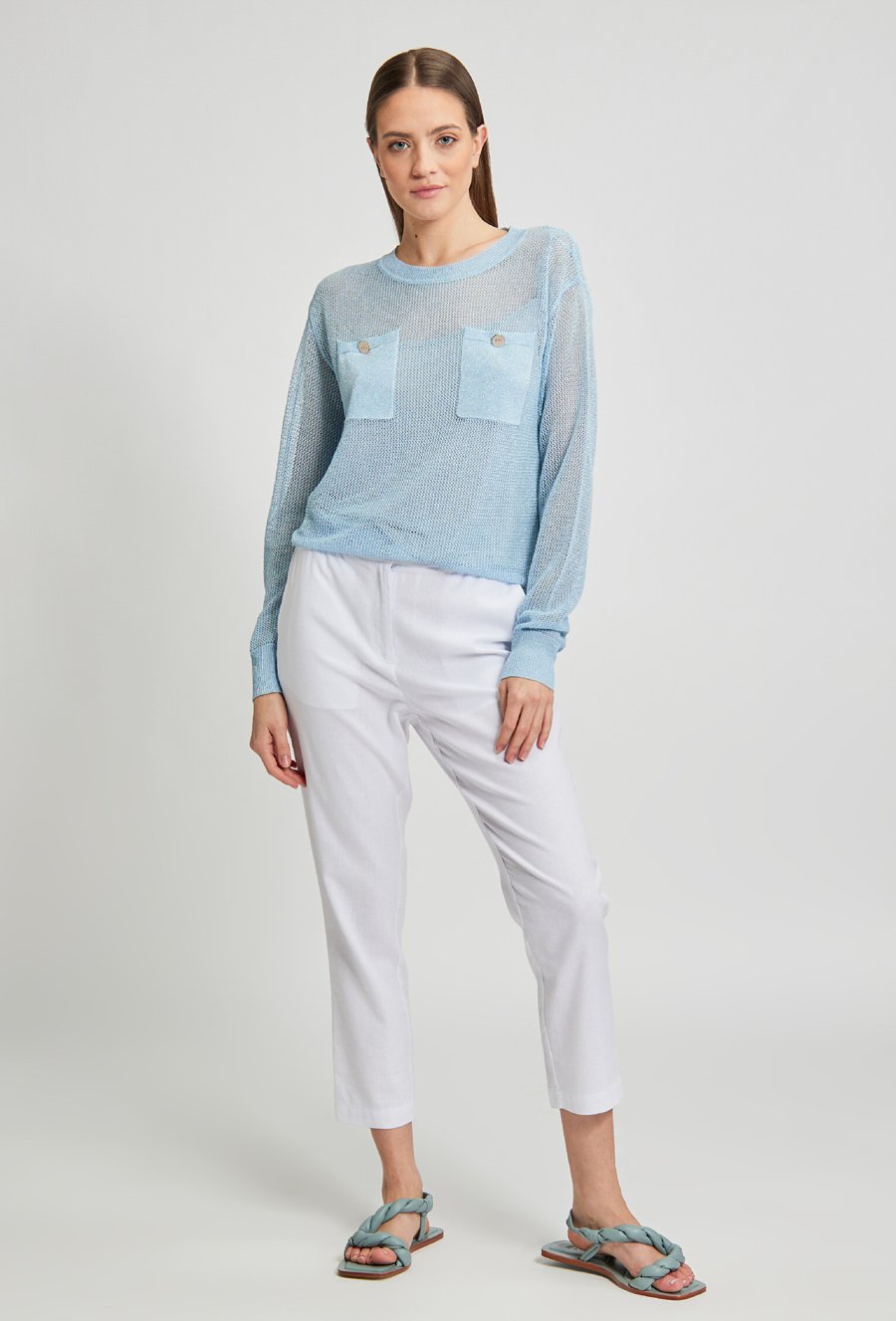 Połyskujący sweter z siateczki