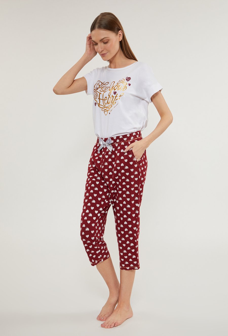 Bawełniane spodnie od piżamy z wzorem w serca