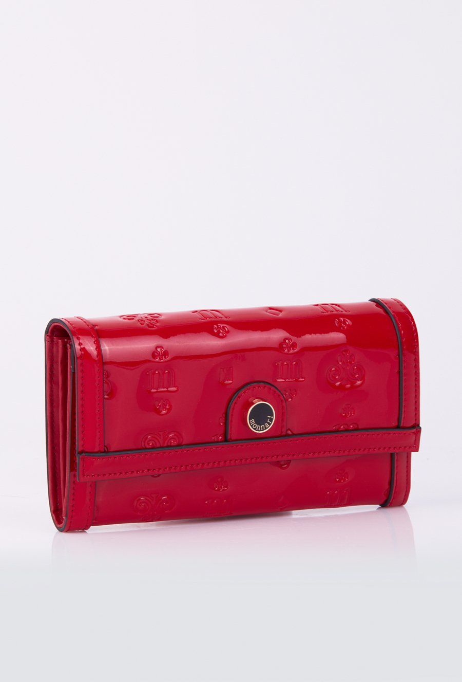 Lakierowany damski portfel z wytłoczonym monogramem