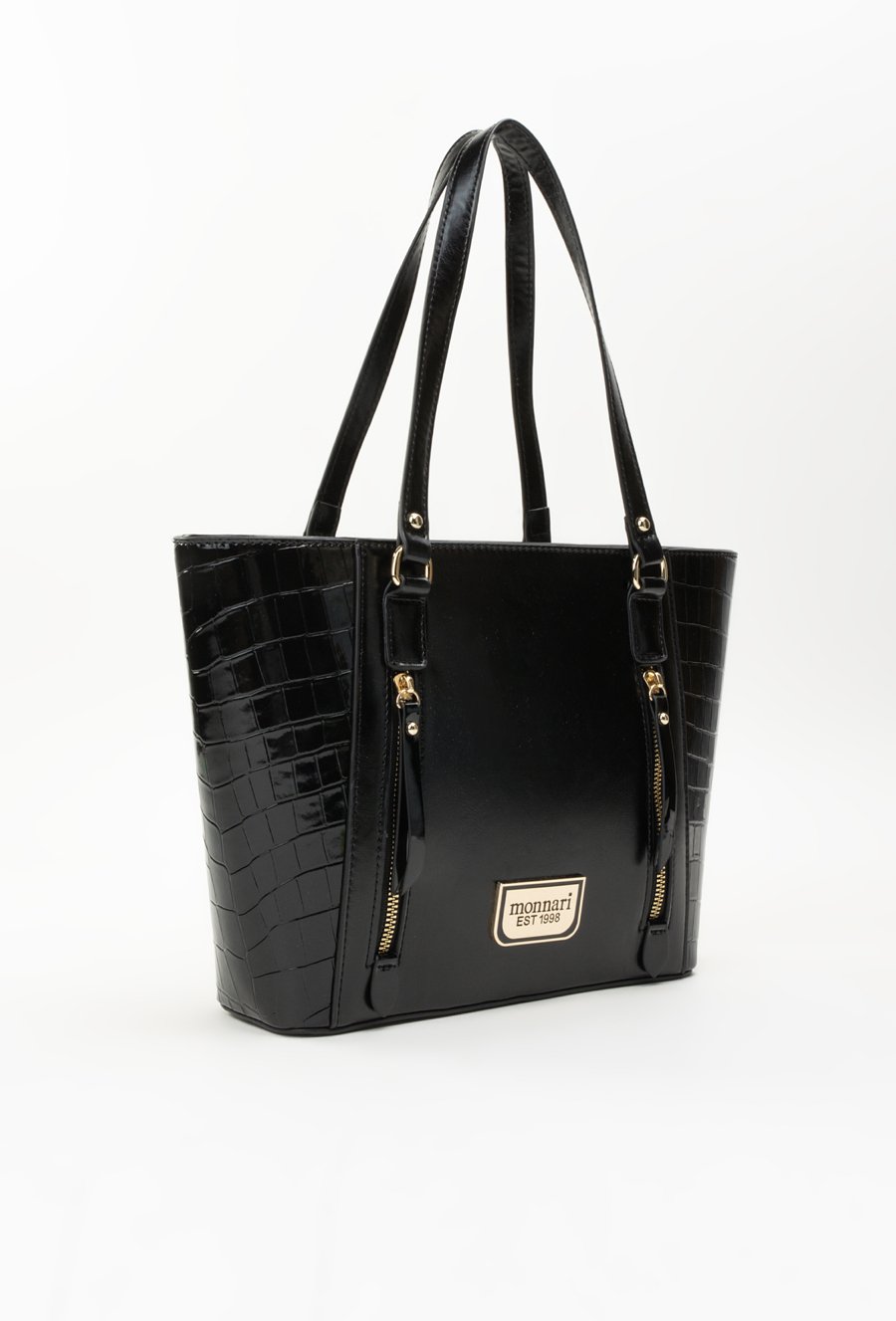 Shopper z lakierowymi wstawkami