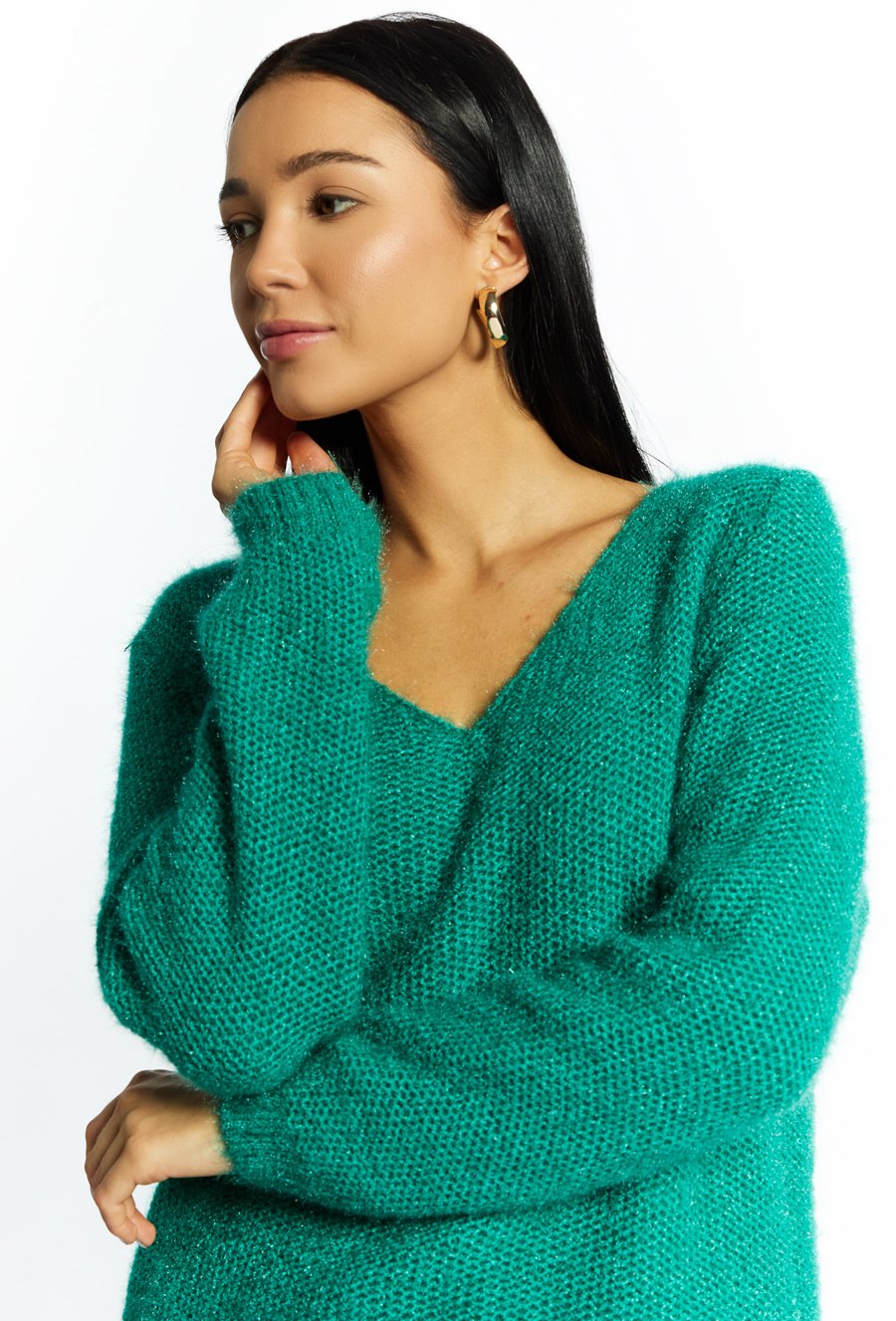 Połyskujący sweter z dodatkiem wełny