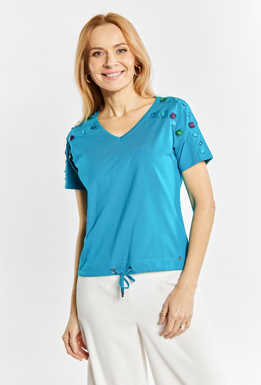 T-shirt damski z dekoltem w  serek