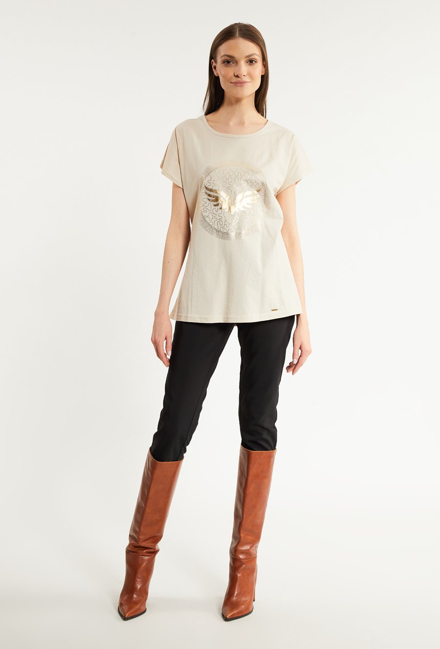 Bawełniany t-shirt damski z wzorem