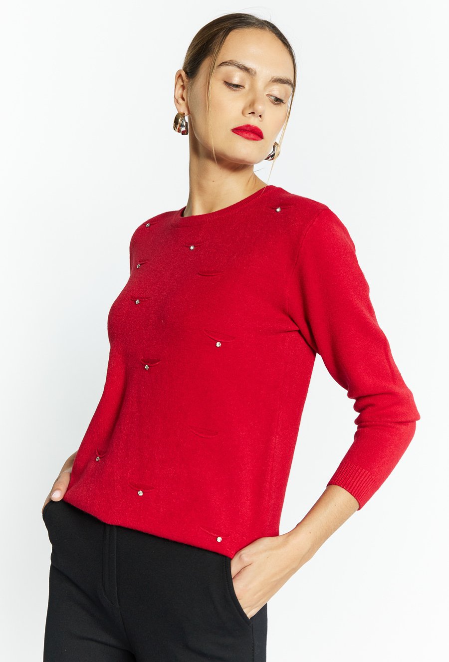 Wiskozowy sweter z dżetami