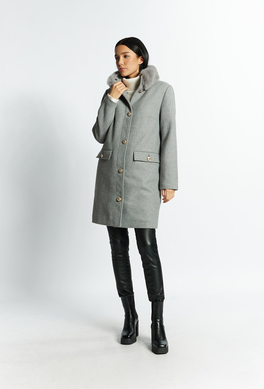 Płaszcz damski z domieszką wełny