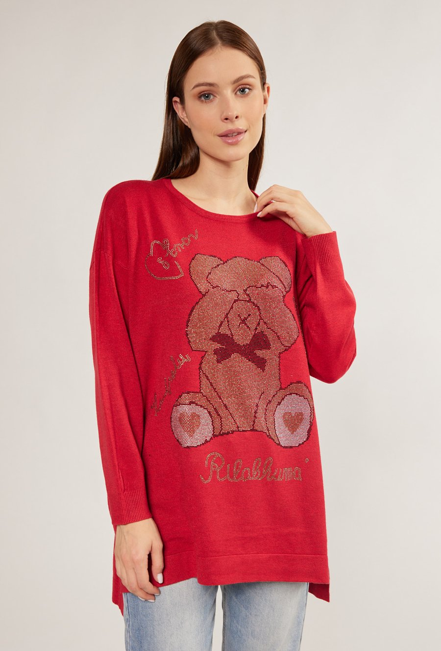 Długi sweter damski z dżetowym wzorem