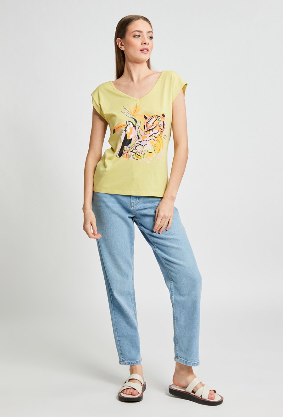 T-shirt damski z wzorzystym panelem