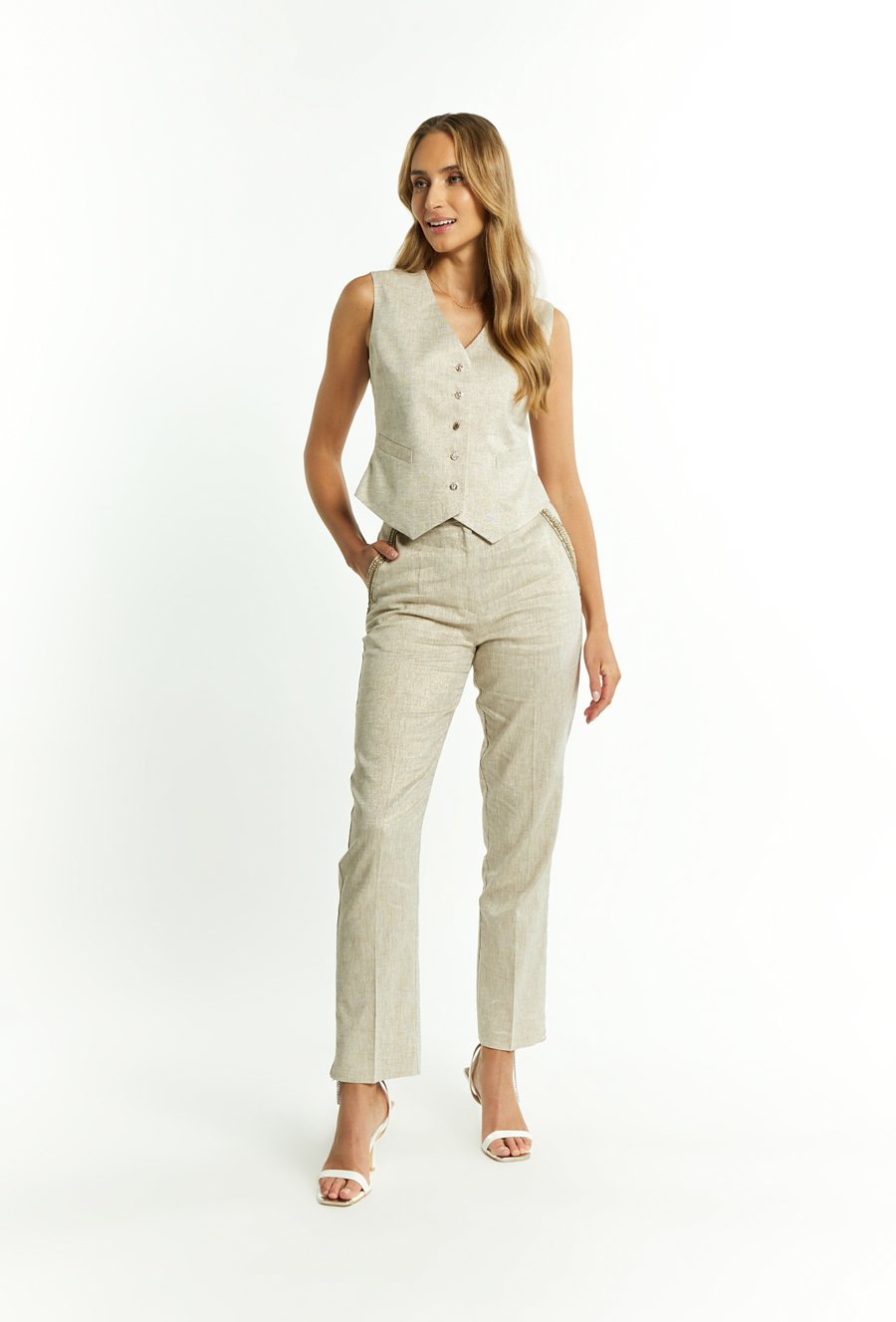 Eleganckie lniane spodnie garniturowe