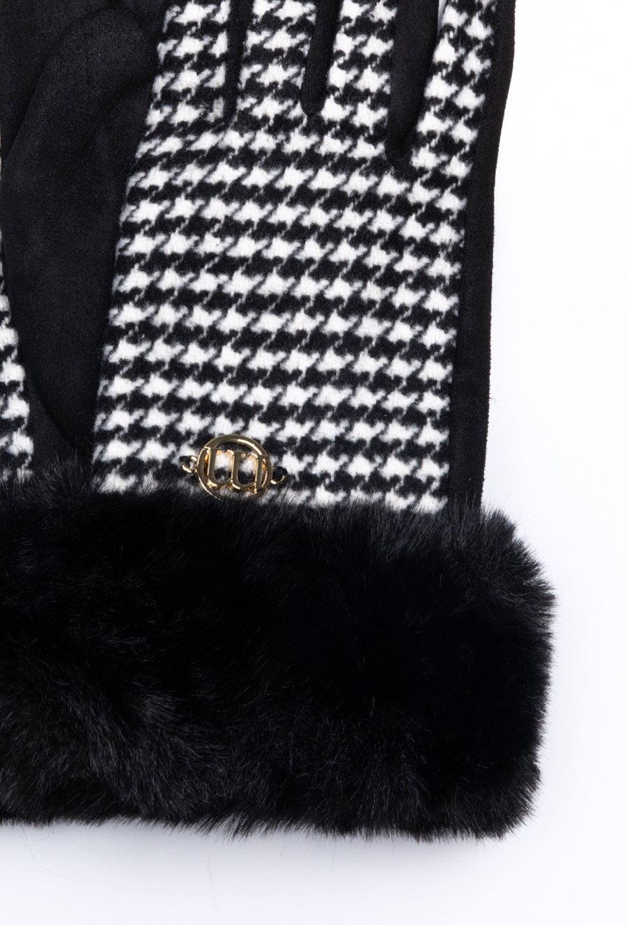 Rękawiczki w pepitkę z futerkiem