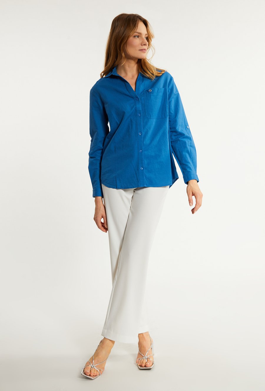 Lniana, koszulowa bluzka damska