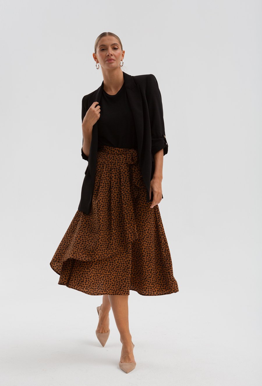 Kopertowa sp&oacute;dnica w drobny wz&oacute;r