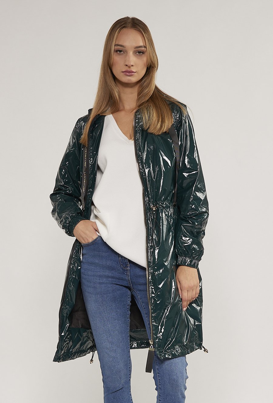 Płaszcz typu parka z połyskującego materiału