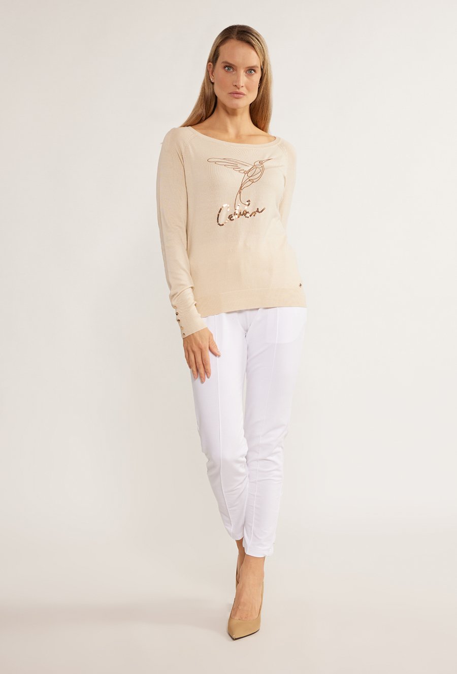 Wiskozowy sweter z nadrukiem