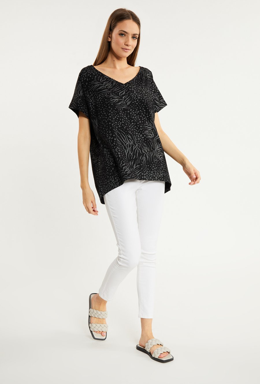 Wzorzysty t-shirt damski