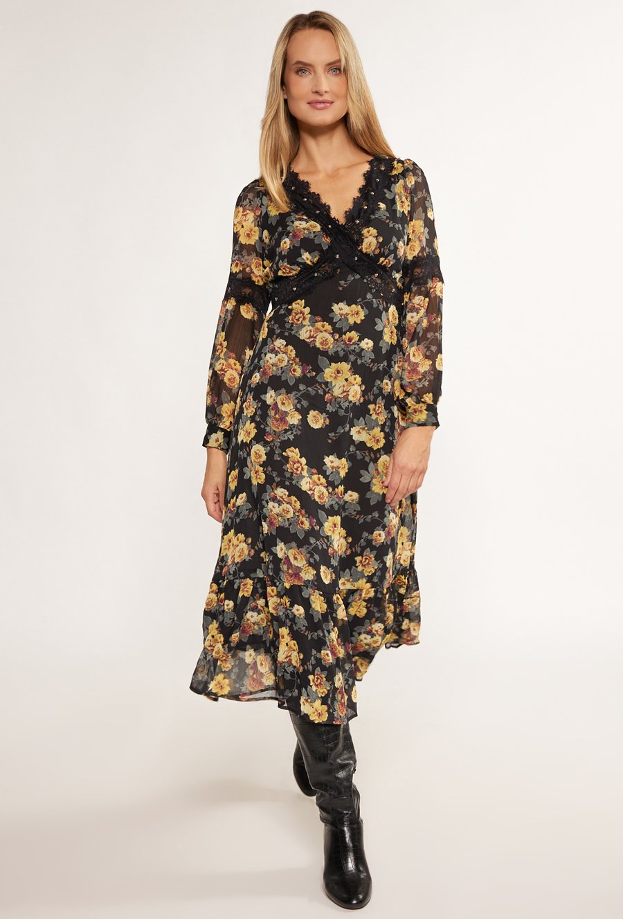 Wzorzysta sukienka damska midi