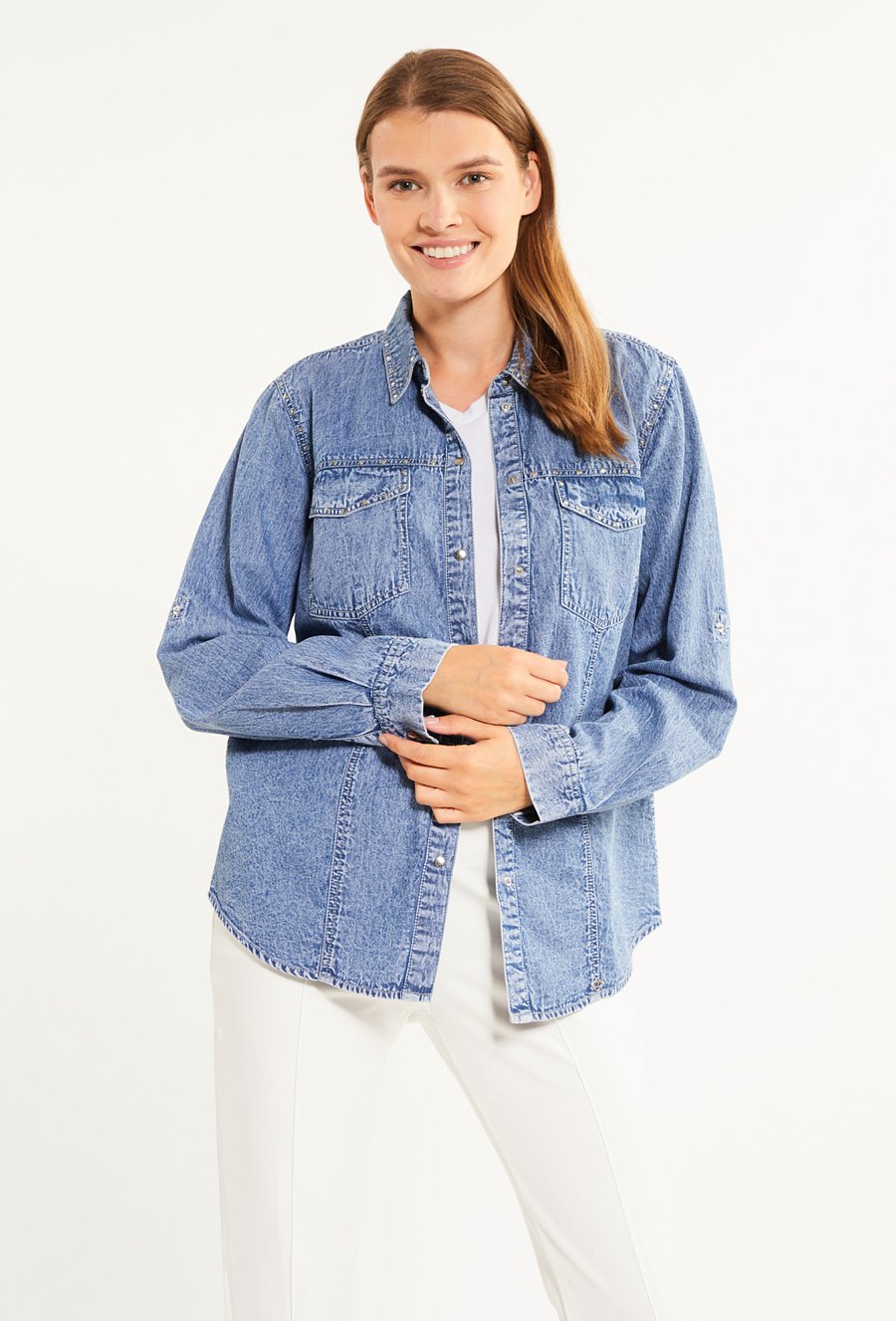 Jeansowa koszula z efektem sprania