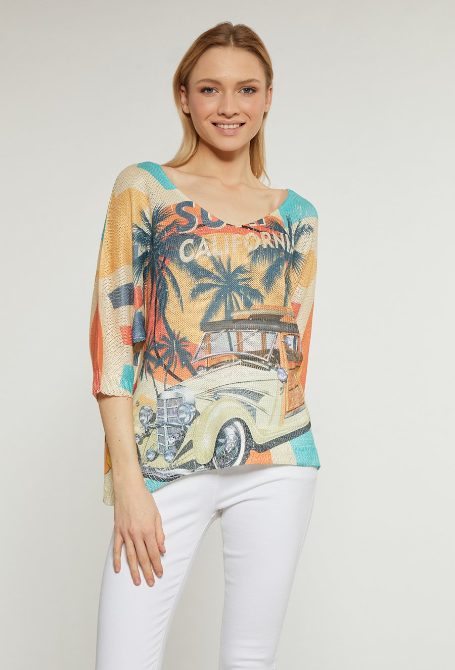 Wzorzysty sweter damski