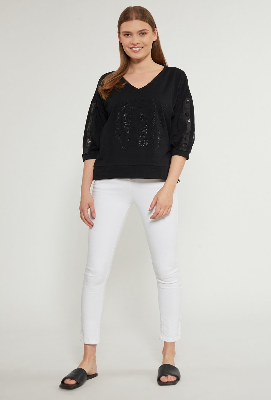 Bluzka damska z dżetowym panelem