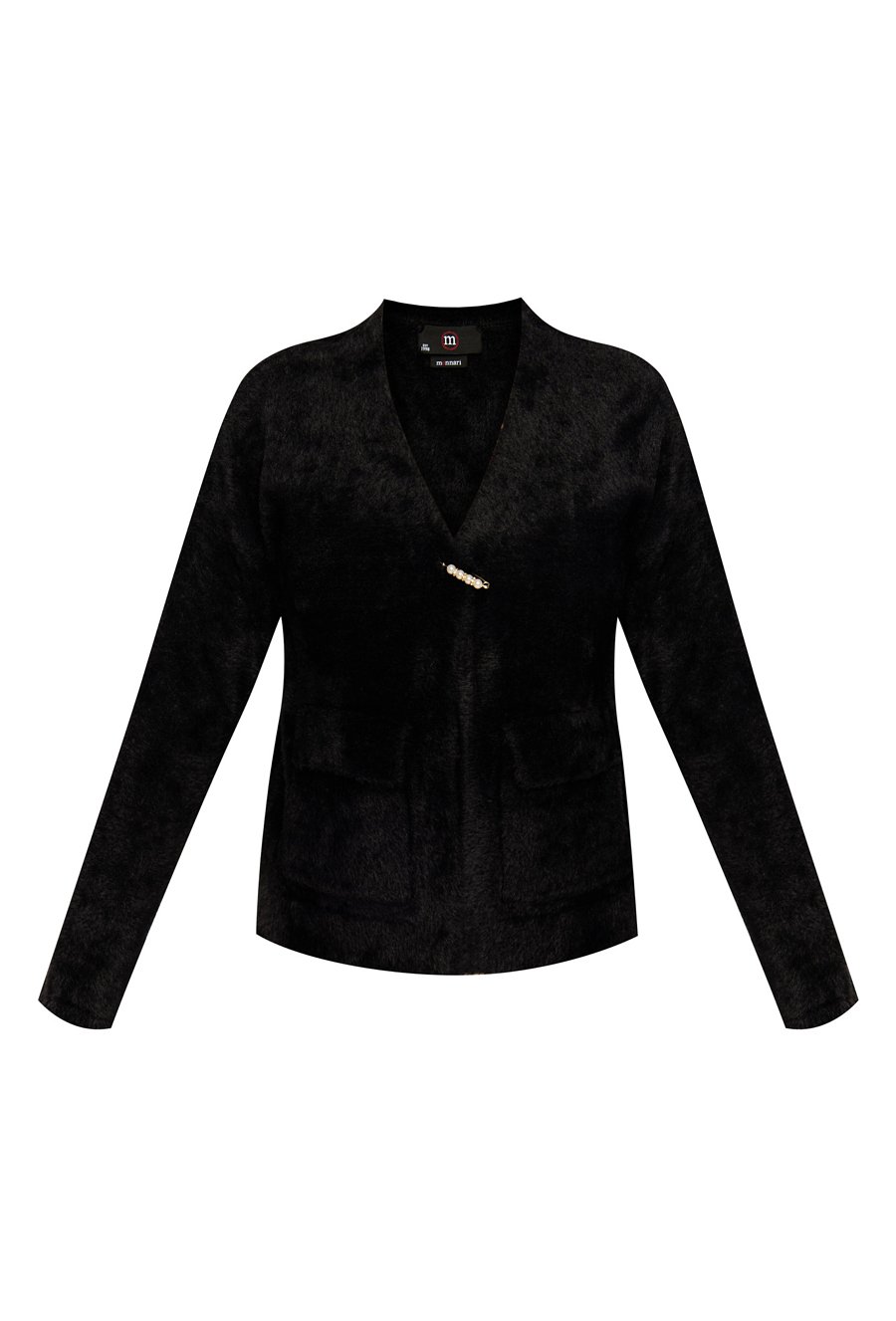 Kr&oacute;tki kardigan z ozdobną broszką