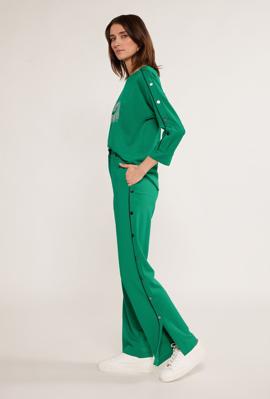 Spodnie damskie z aplikacją po bokach