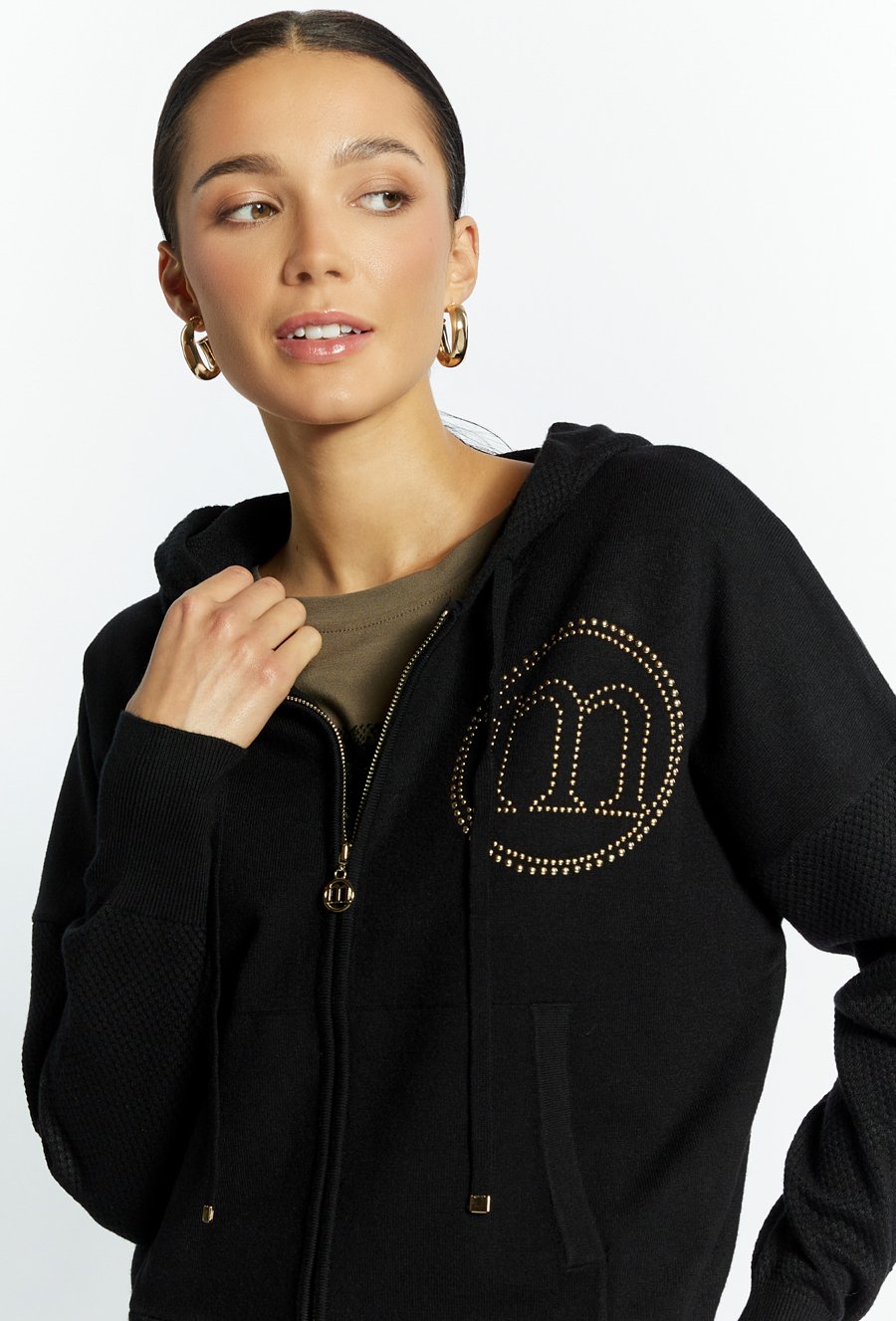 Rozpinany sweter z łączonych materiał&oacute;w