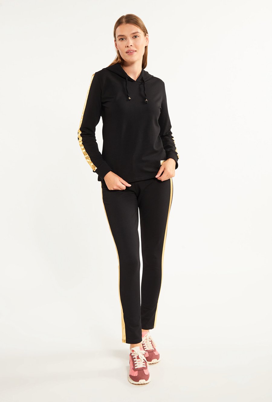 Bluza damska z kapturem i lampasami