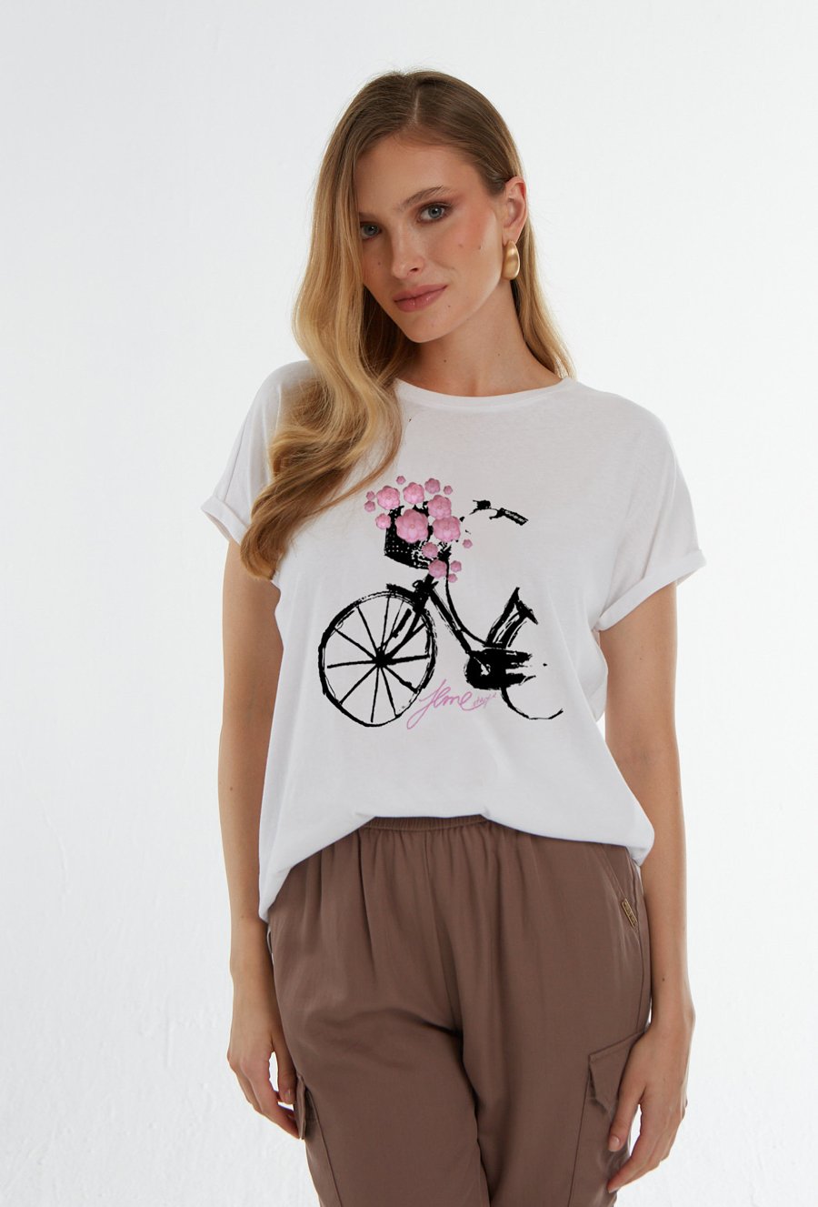 Biały T-shirt z grafiką roweru