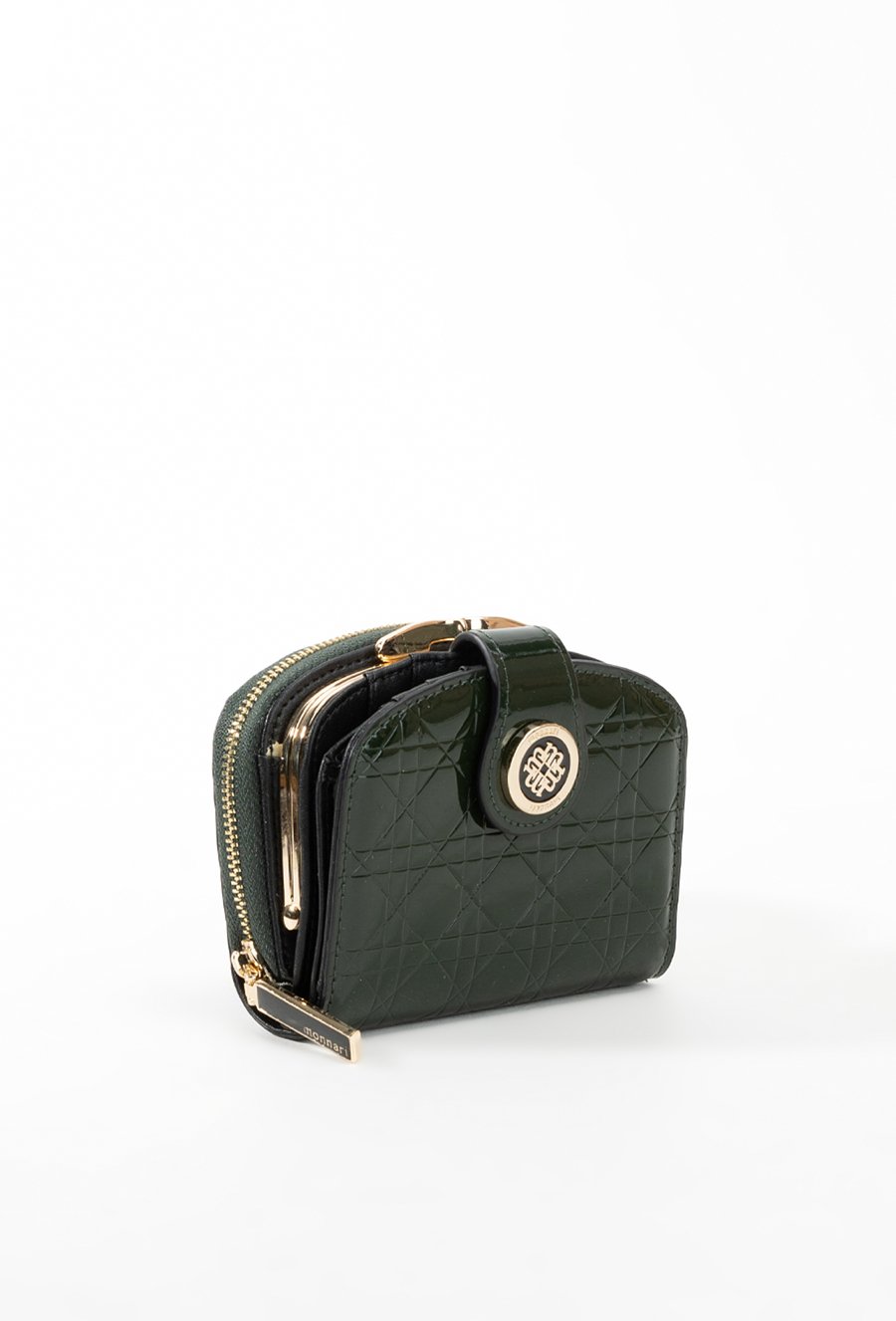 Sk&oacute;rzany mały portfel damski z wzorem