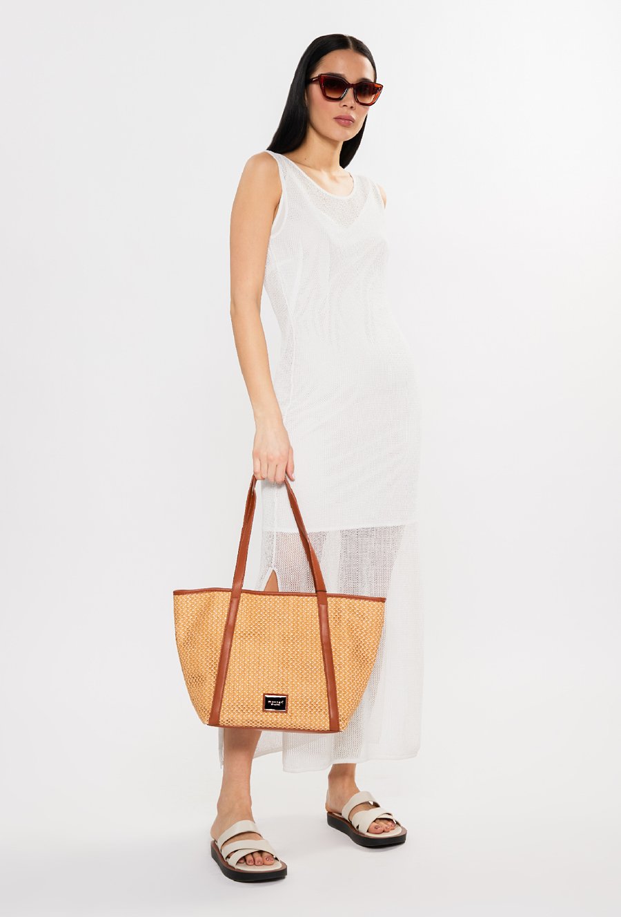 Shopperka damska z plecionym panelem
