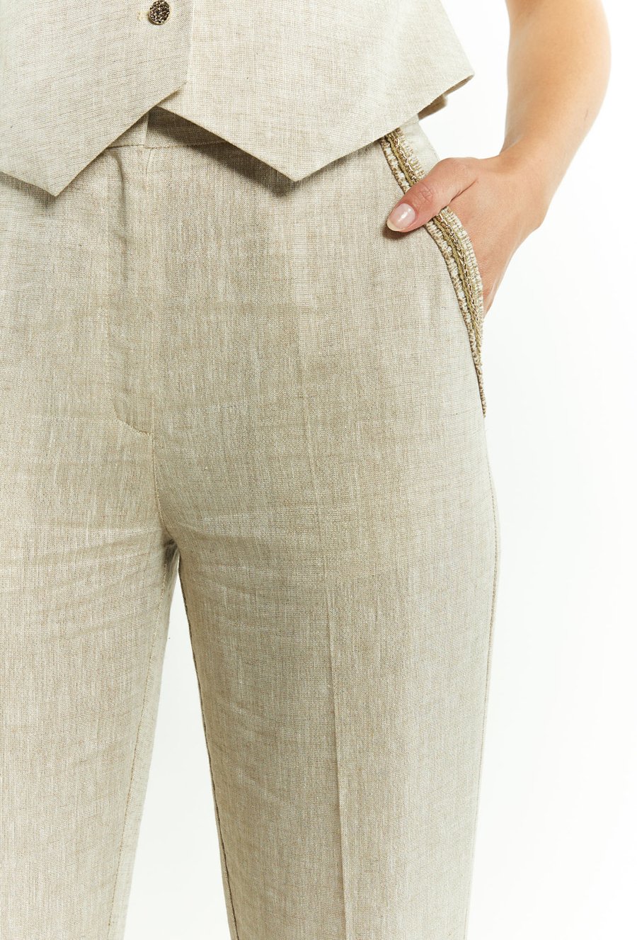 Eleganckie lniane spodnie garniturowe